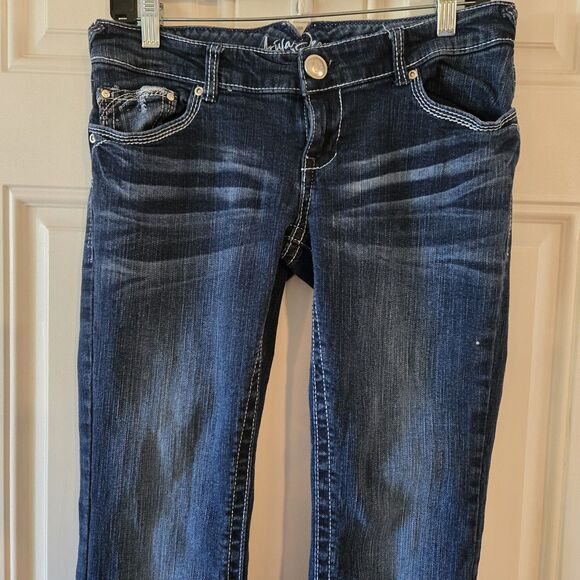 Ariya Jeans Junior 5/6 Embroidered denim blue Bootcut 30x32 Bling Y2K Low-Rise - Picture 3 of 12